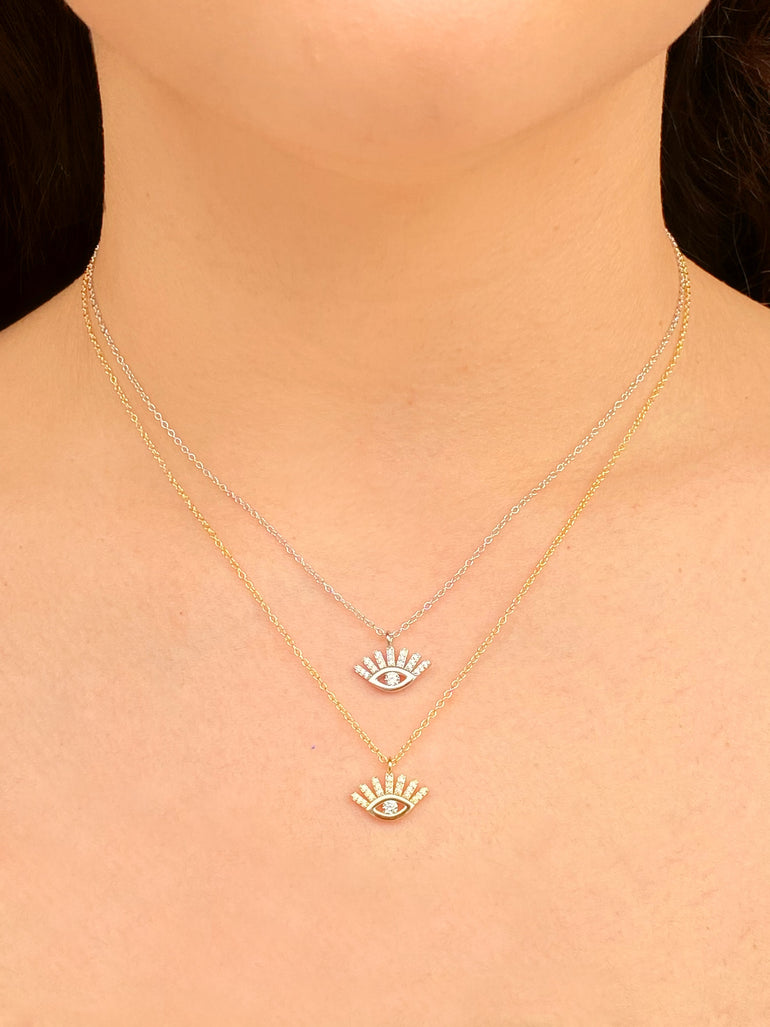 Collar Dije Ojo Zirconias Con Pestañas