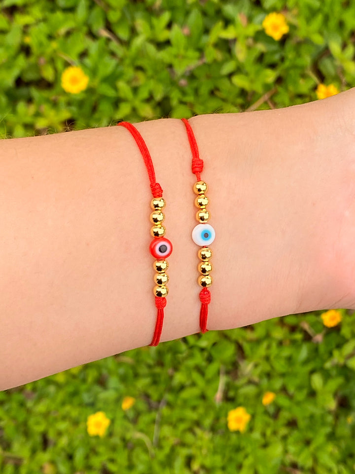Pulsera Hilo Rojo Con Ojo y Bolitas