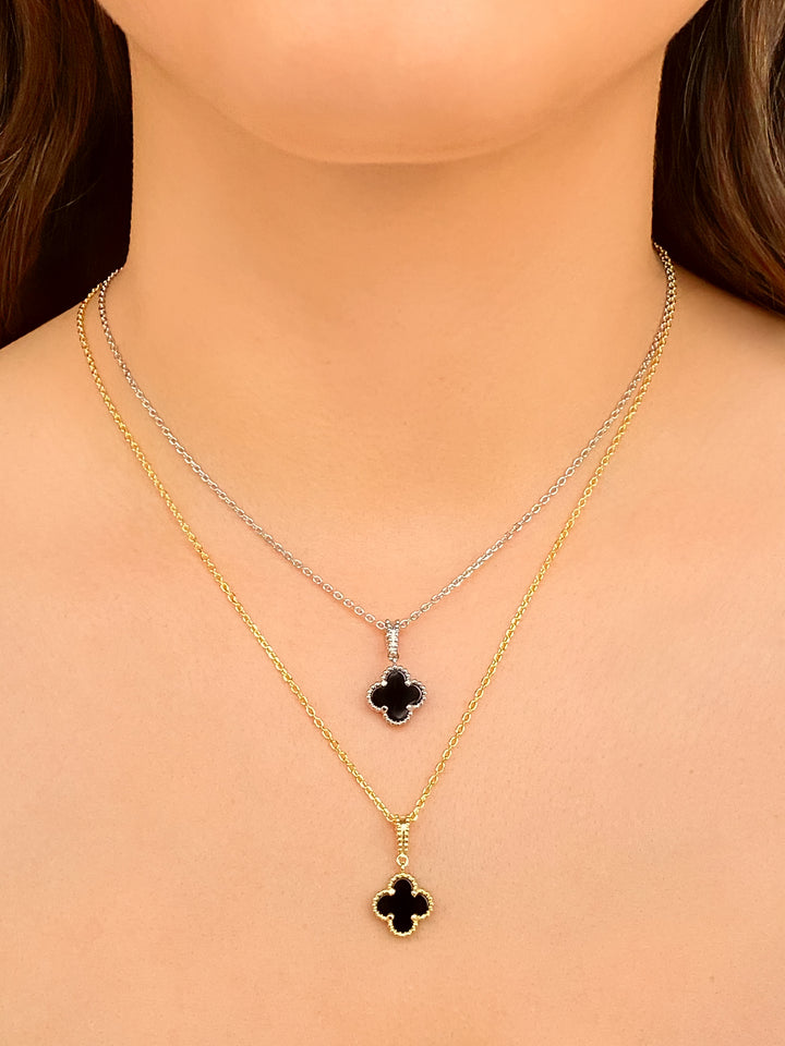 Collar Con Dije Trebol Onix