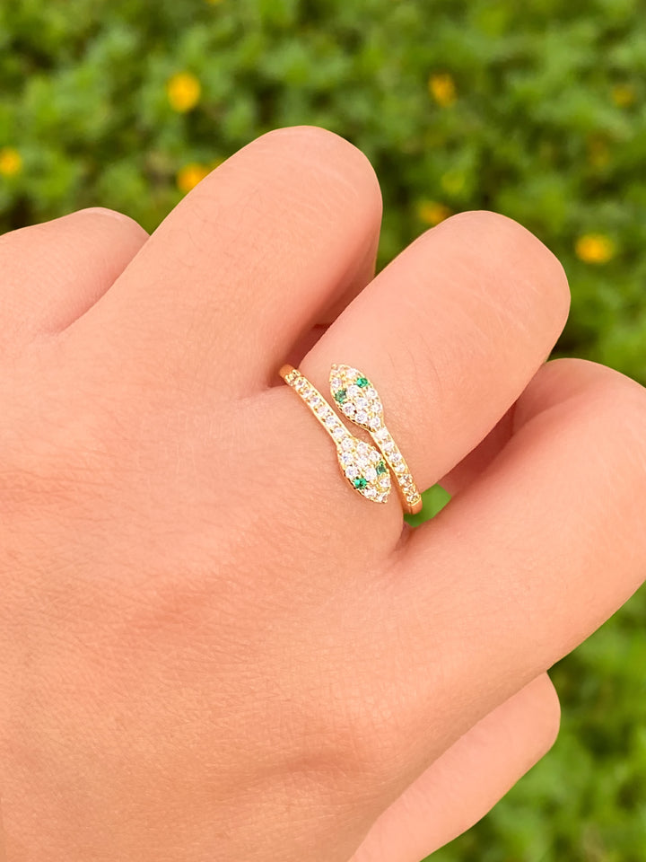 Anillo Doble Serpiente Con Zirconia