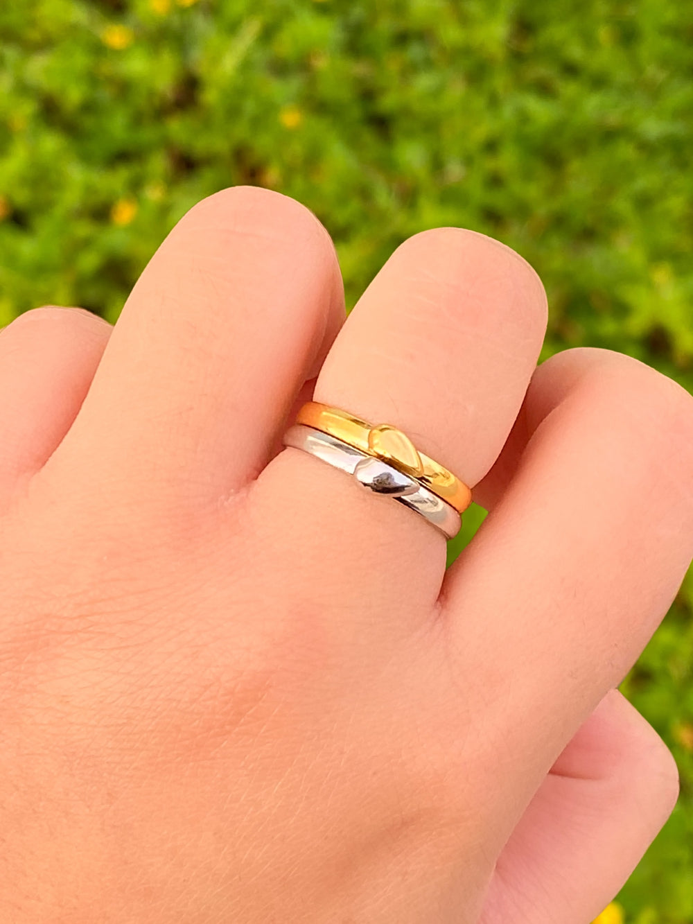 Set Anillos Forma Corazon Combinado