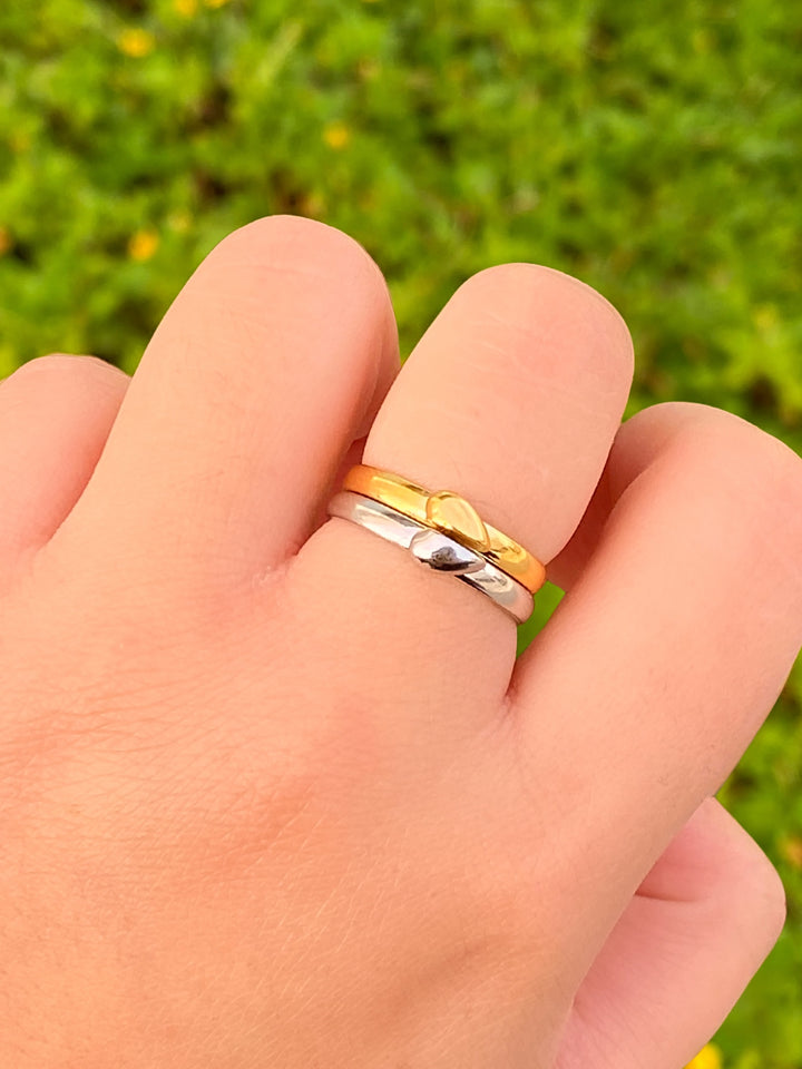 Set Anillos Forma Corazon Combinado