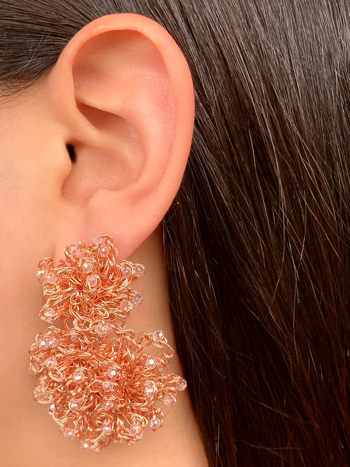 Par Arete Doble Tejido Rosa