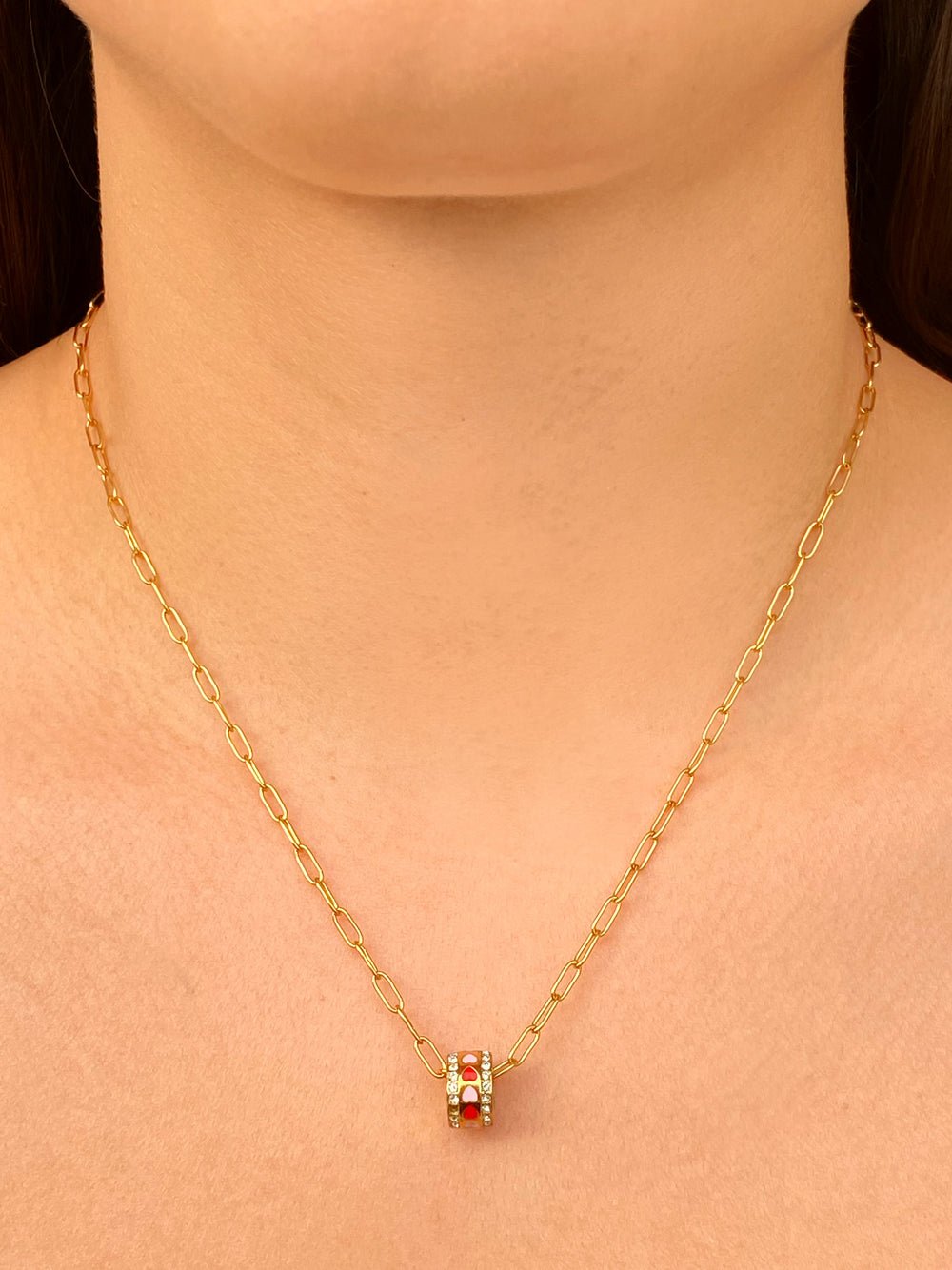 Collar Eslabon Con Dije Cilindro Con Corazones