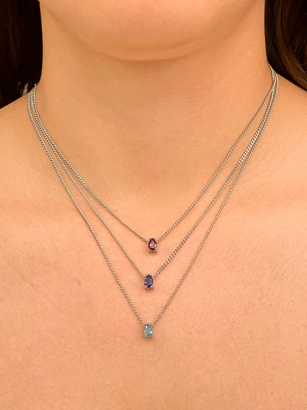 Personaliza Tu Collar Birthstone Gota Plateado
