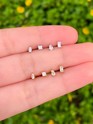 Aretes Zirconia Primera Perforacion Acero Inoxidable