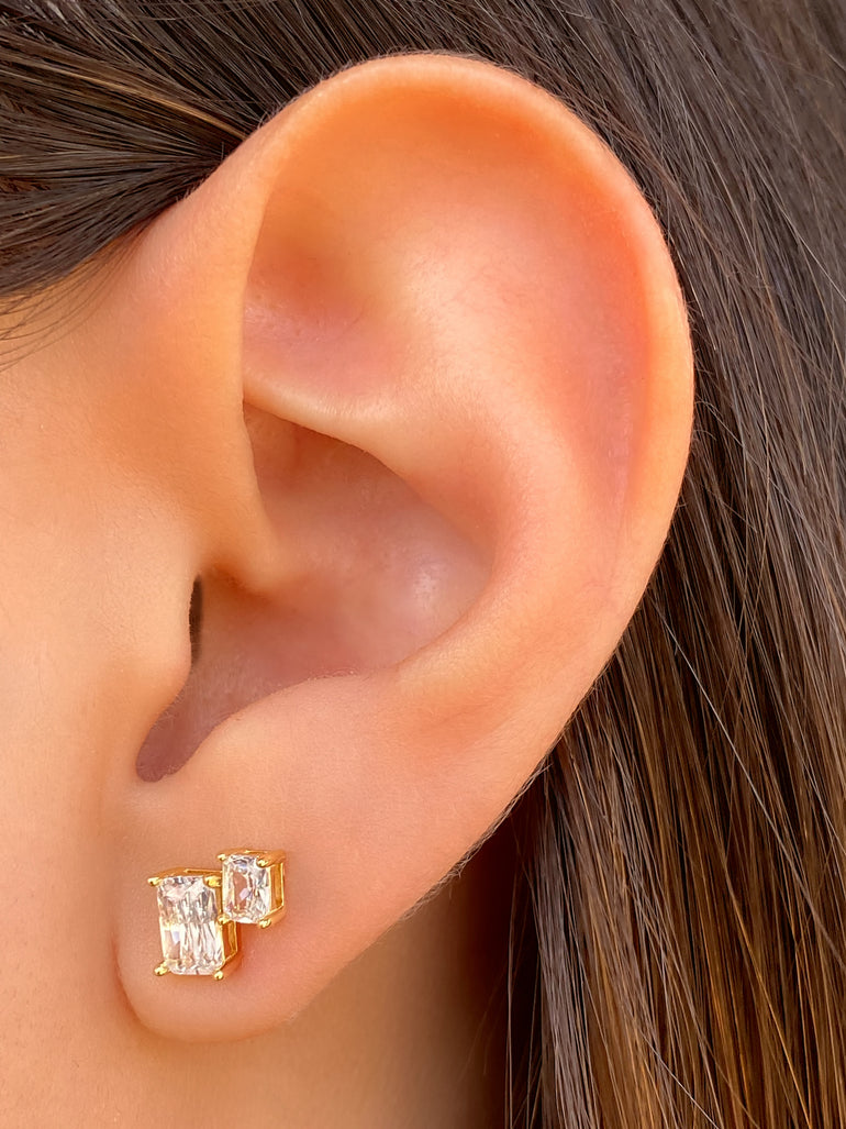 Par Arete Doble Rectangular Con Baguette