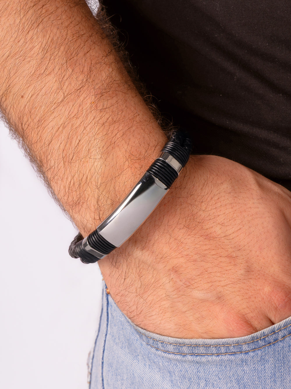 Brazalete Cuero Doble Con Plateado