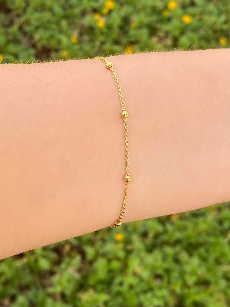 Pulseras Con Bolitas Doradas