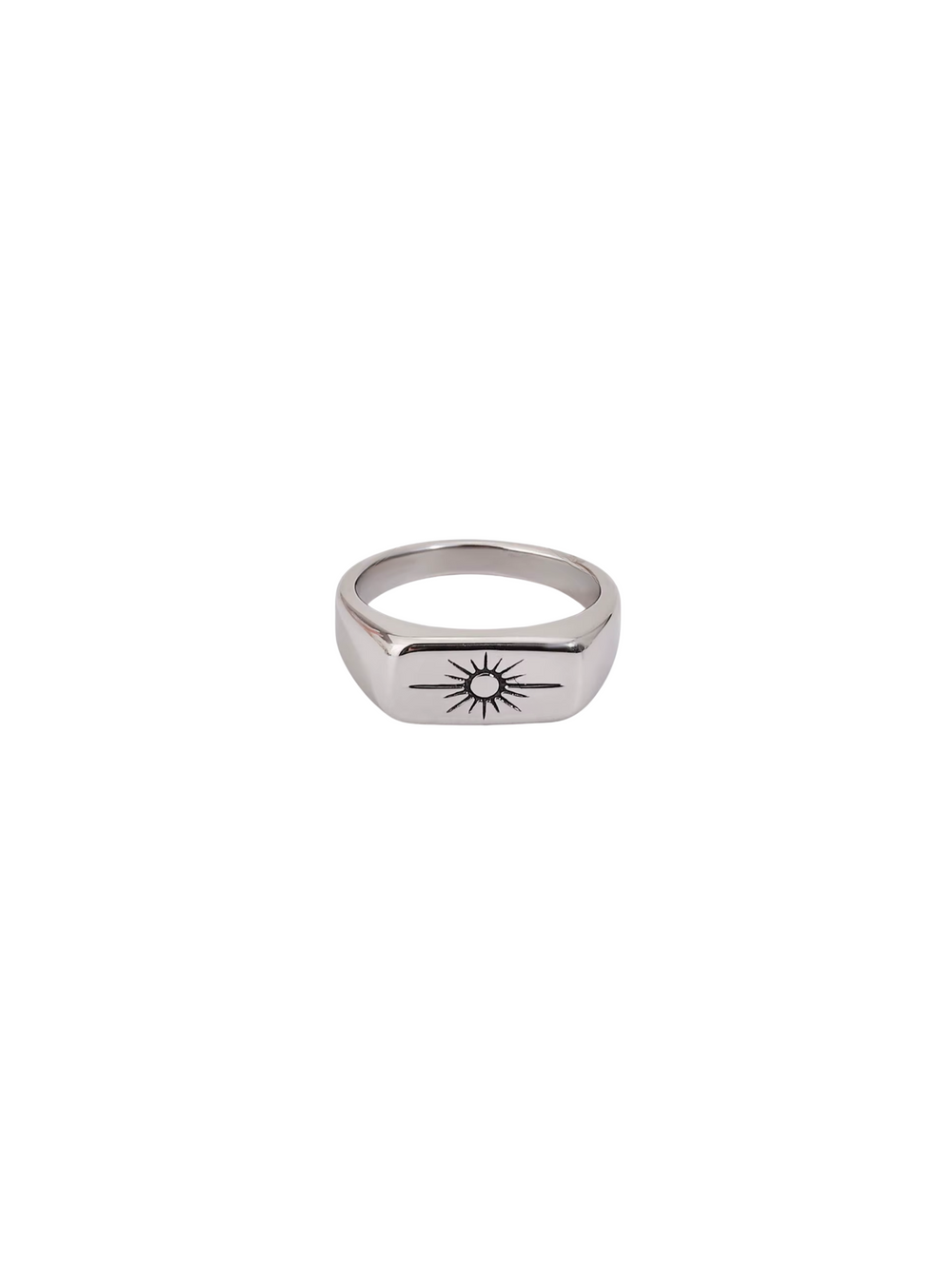 Anillo Sello Con Sol Grabado Plateado