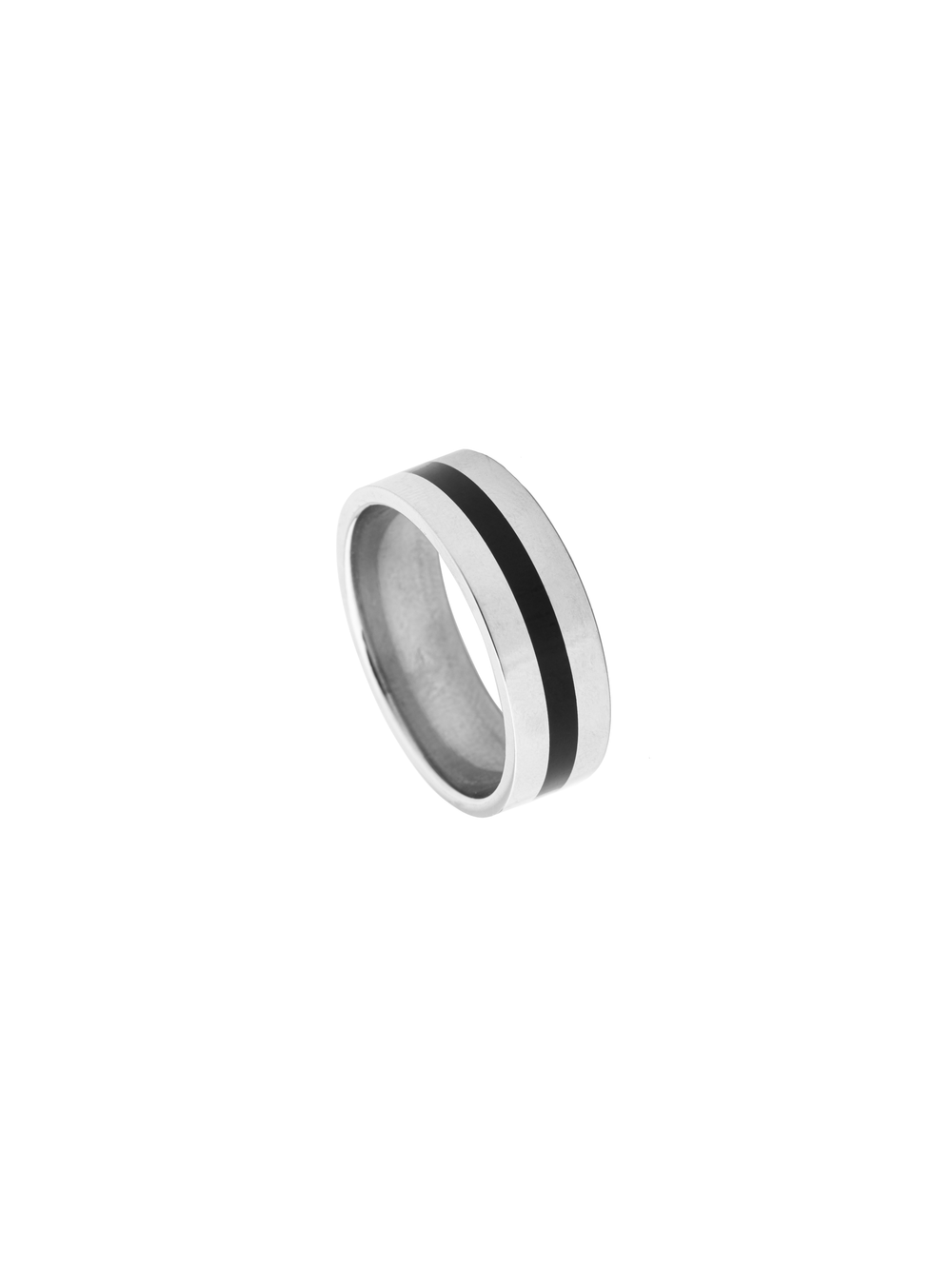 Anillo Plateado Con Linea Negra