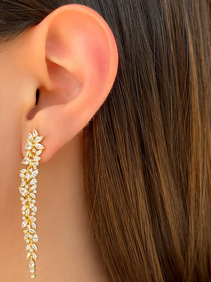 Par Arete Con Hoja y Baguettes Con Caida