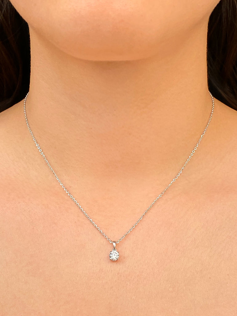 Collar Dije Solitario Oro Blanco 14k 0.5 Ct Diamante Lab Grown