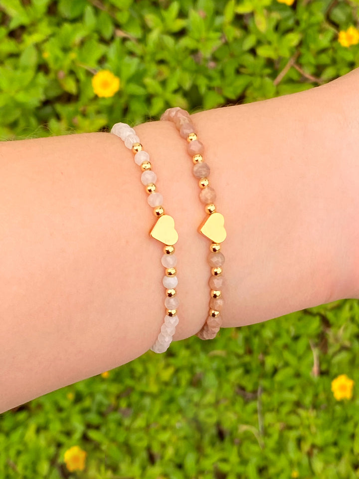 Pulsera Piedras Naturales Con Corazon Dorado