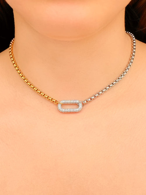 Collar Combinado Con Dije Rectangular Con Zirconias