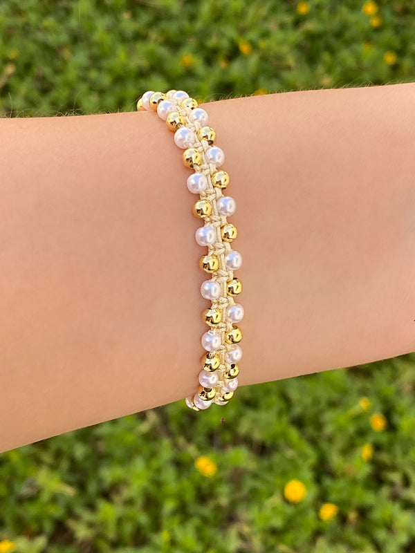 Pulsera Piedras Doradas y Blancas