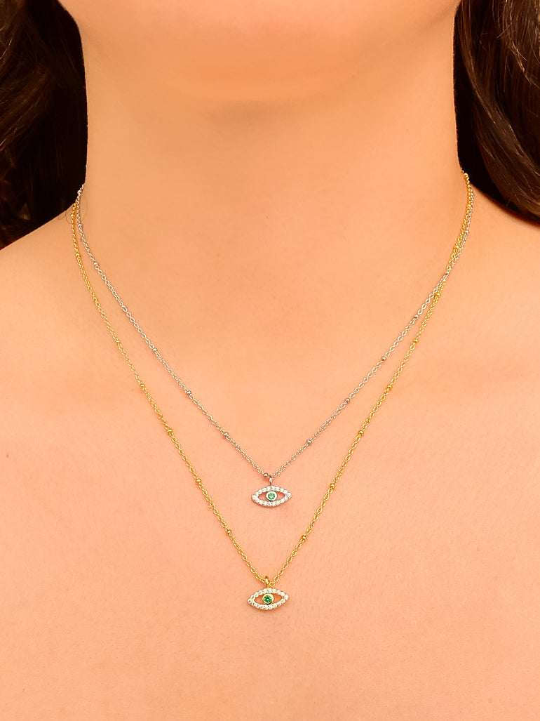 Collar Bolitas Con Ojo Verde