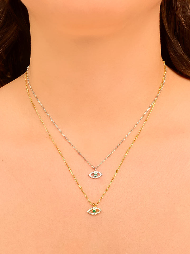 Collar Bolitas Con Ojo Verde