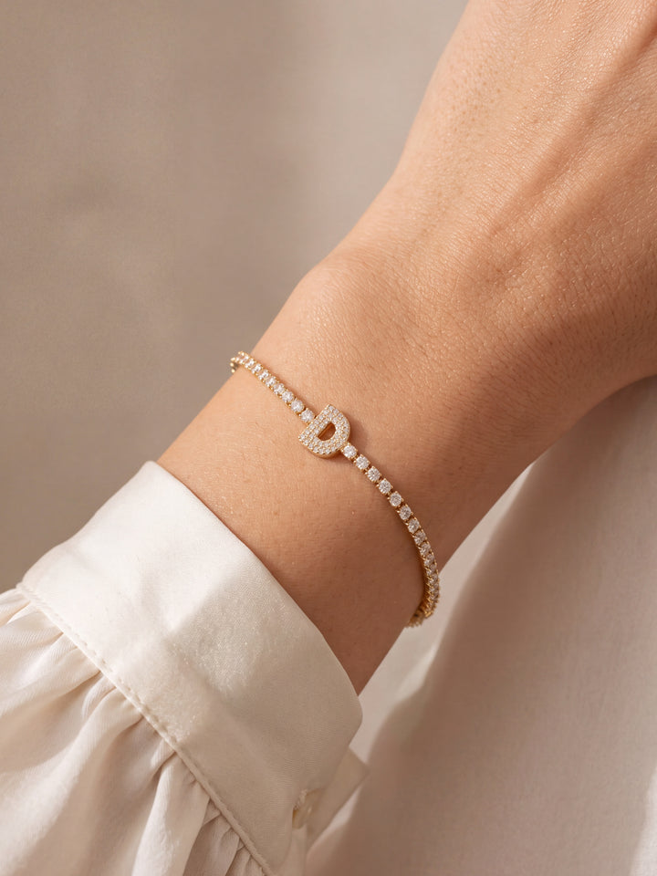 Pulsera Zirconias Con Inicial Mini Bubble