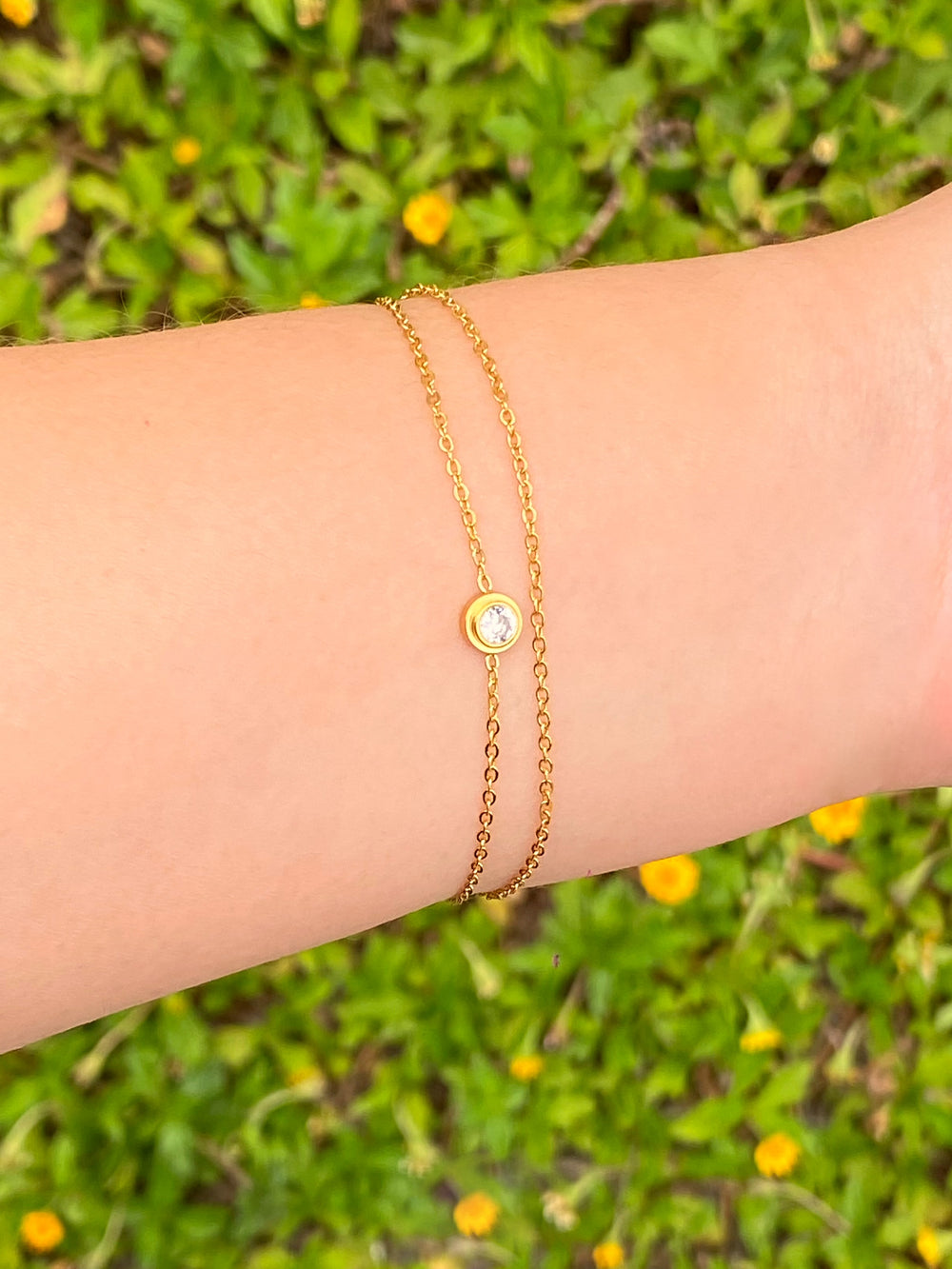 Pulsera Doble Con Zirconia Bisel