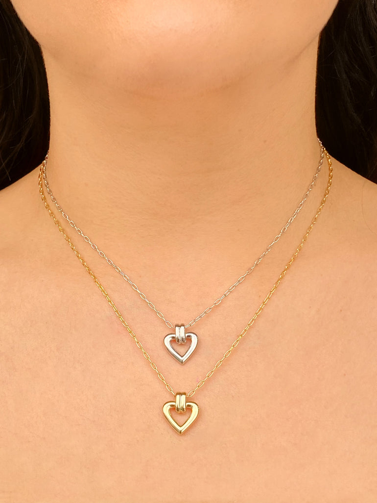 Collar Dije Doble Linea Contorno Corazon
