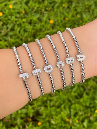 Pulsera Plateada Con Inicial Mini Bubble Zirconia