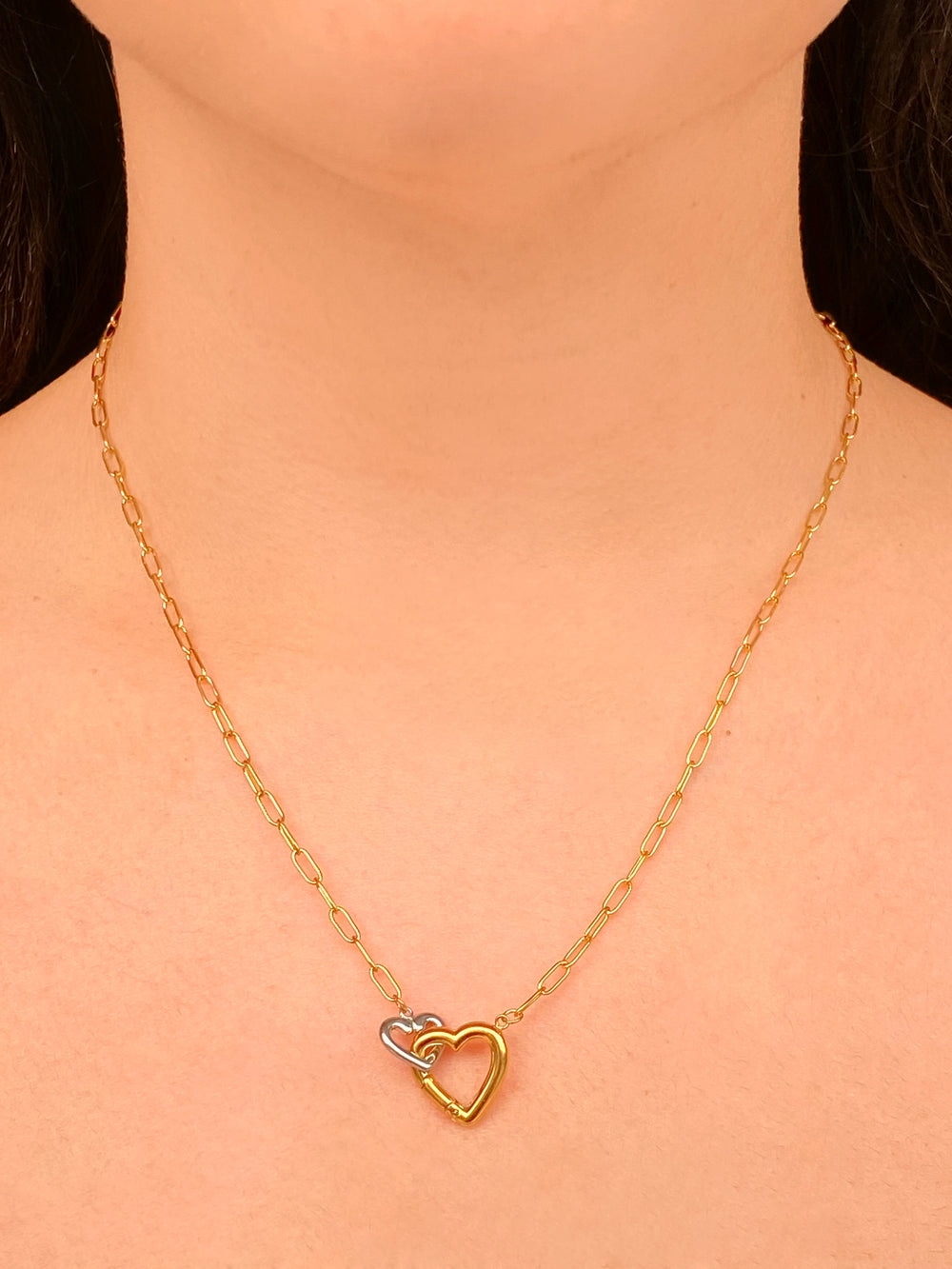 Collar Eslabon Con Dije Doble Corazon Combinado