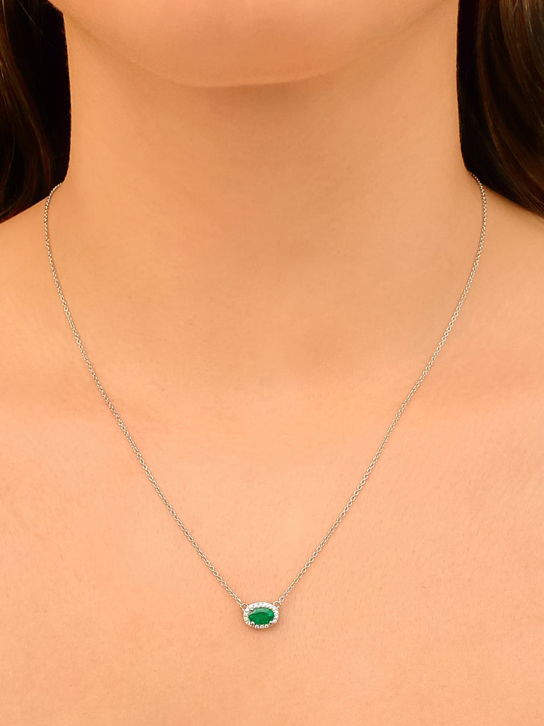 Collar Esmeralda Con Diamantes Oro Blanco 18k