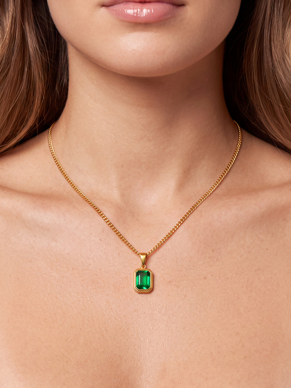 Collar Eslabones Dije Rectangular Verde