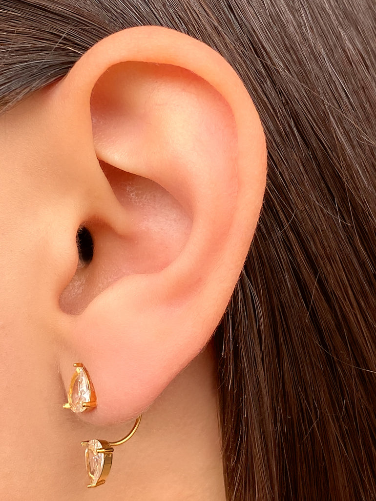 Par Arete Curvo Doble Zirconia Gota