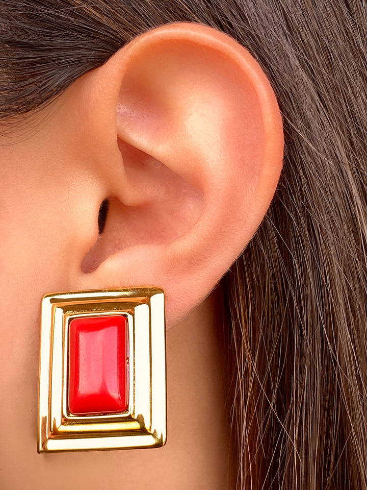 Par Arete Rectangular Con Piedra