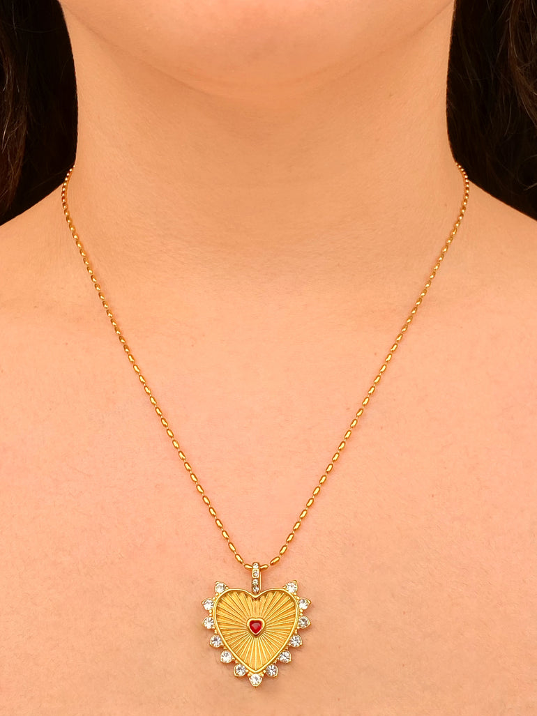 Collar Bolitas Ovaladas Con Corazon Zirconias