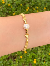 Pulsera Tejida Con Perla y Estrella