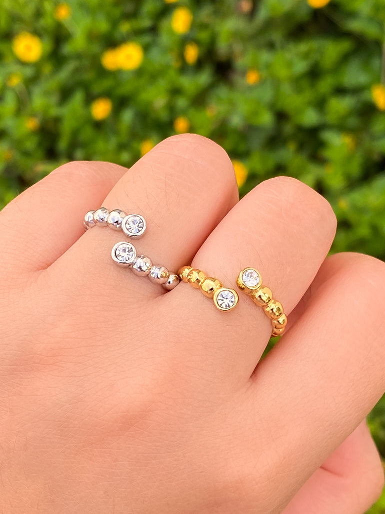 Anillo Bolitas Dos Zirconias Con Bisel