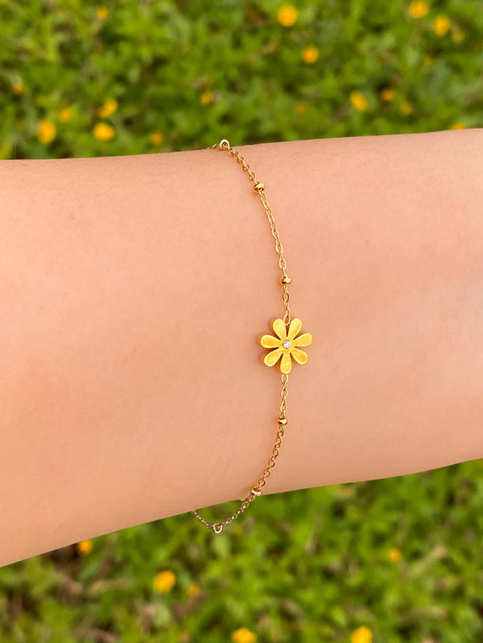 Pulsera Bolitas Con Flor