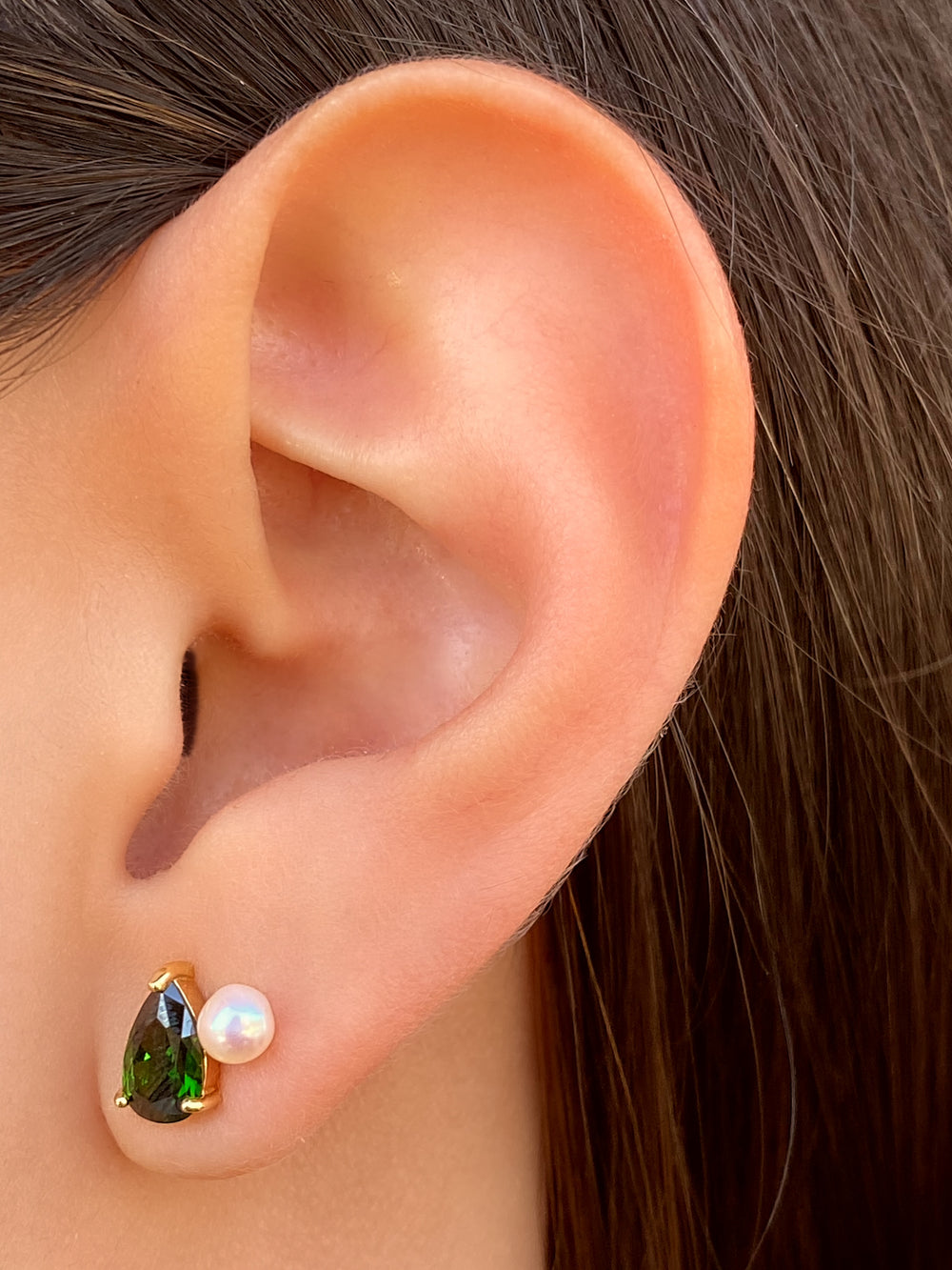 Par Arete Gota Verde Con Perlita