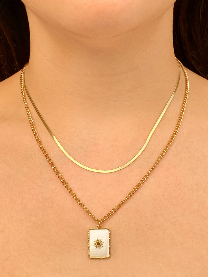 Collar Doble Planchado Dije Rectangular Con Sol