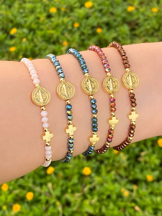 Pulsera Piedras Con San Benito y Cruz