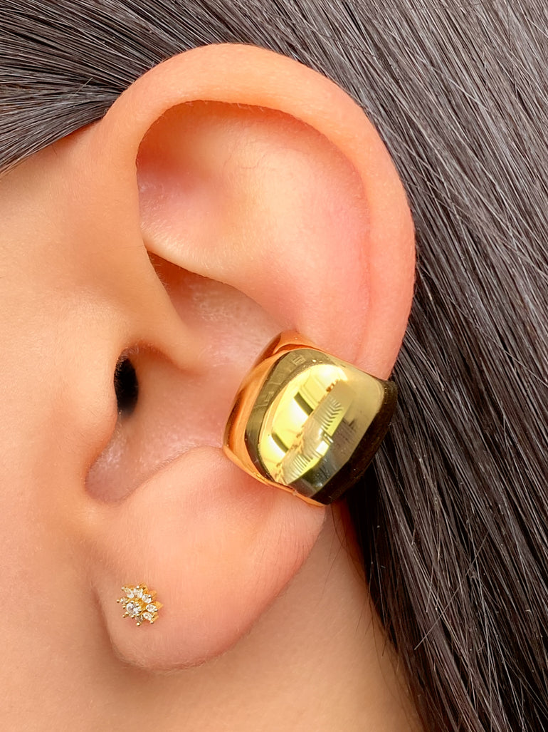 Set Ear Cuff Grueso Liso Y Gota Zirconias