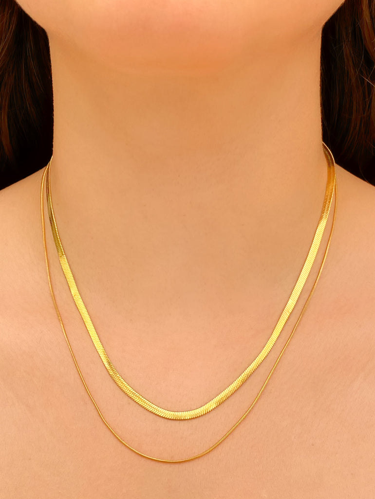 Collar Doble Cadena Planchada Y Lisa