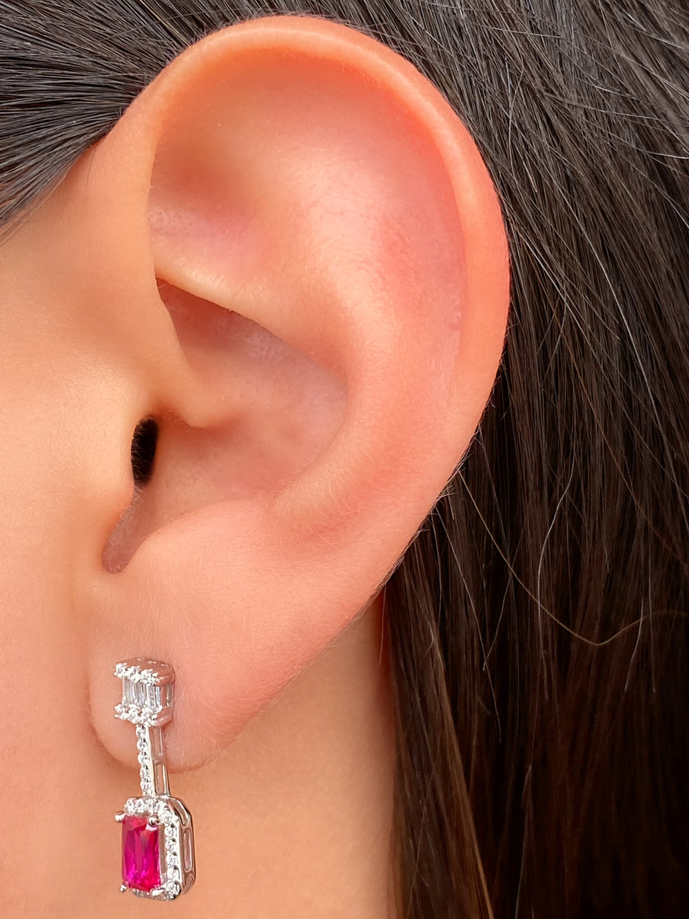 Par Arete Rectangulo Colgante Zirconias