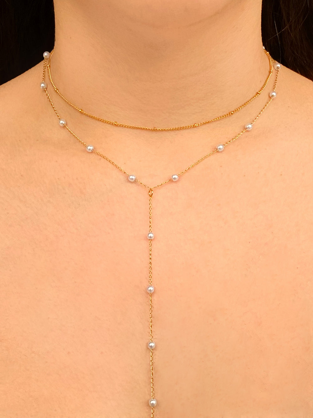 Collar Doble Corbatin Con Perlitas