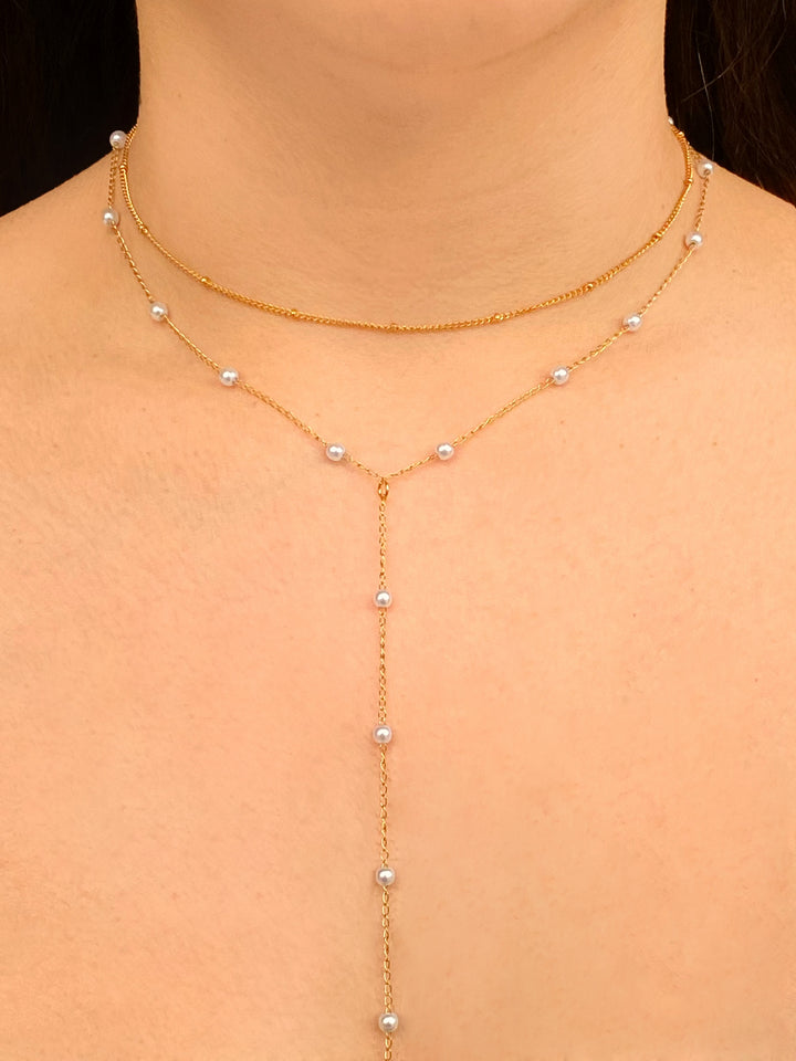 Collar Doble Corbatin Con Perlitas