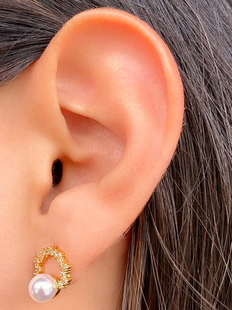 Par Arete Semi Circulo Zirconias y Perla