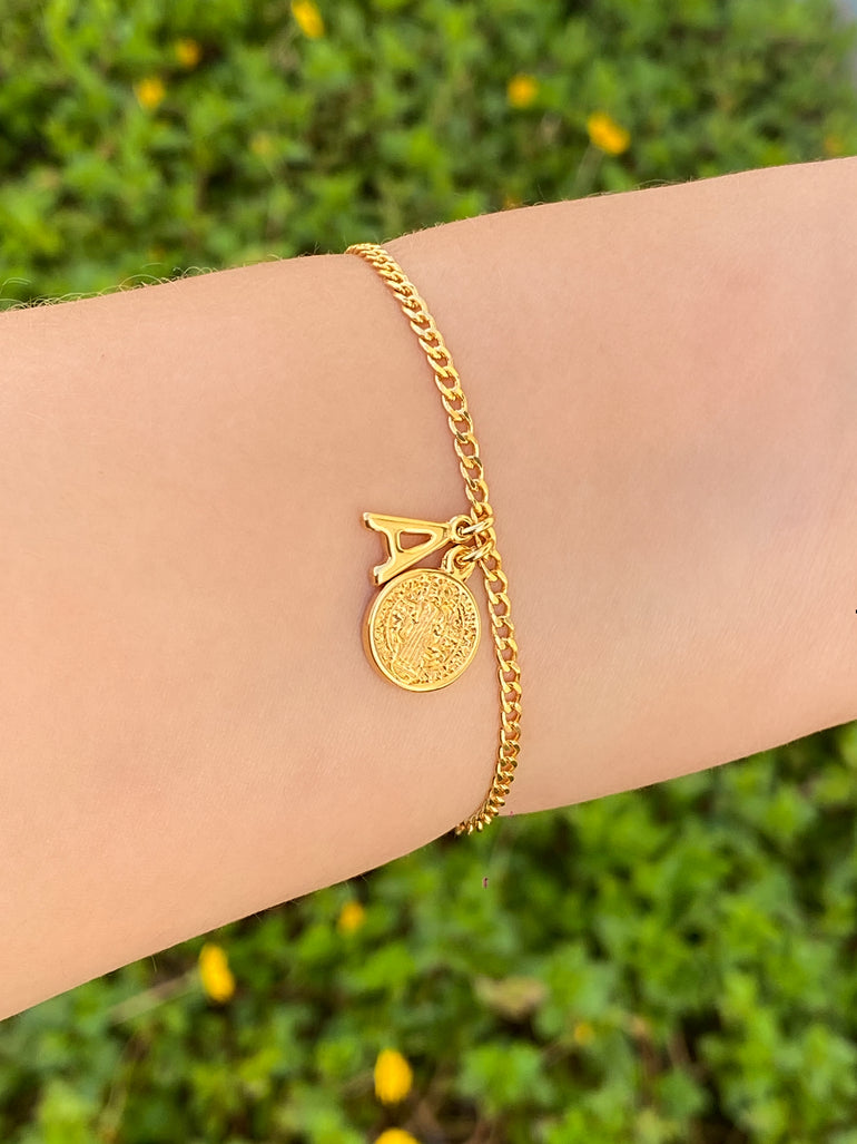 Pulsera Cadena 3 mm Con inicial y San Benito