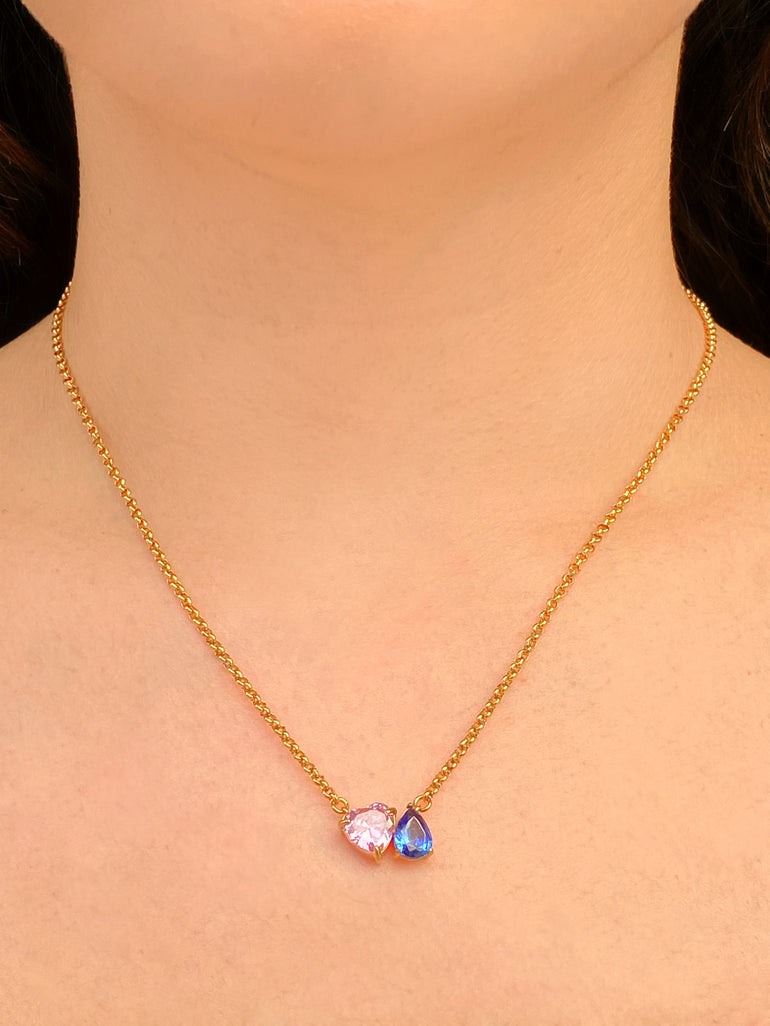 Collar Con Corazon Rosa y Gota Azul