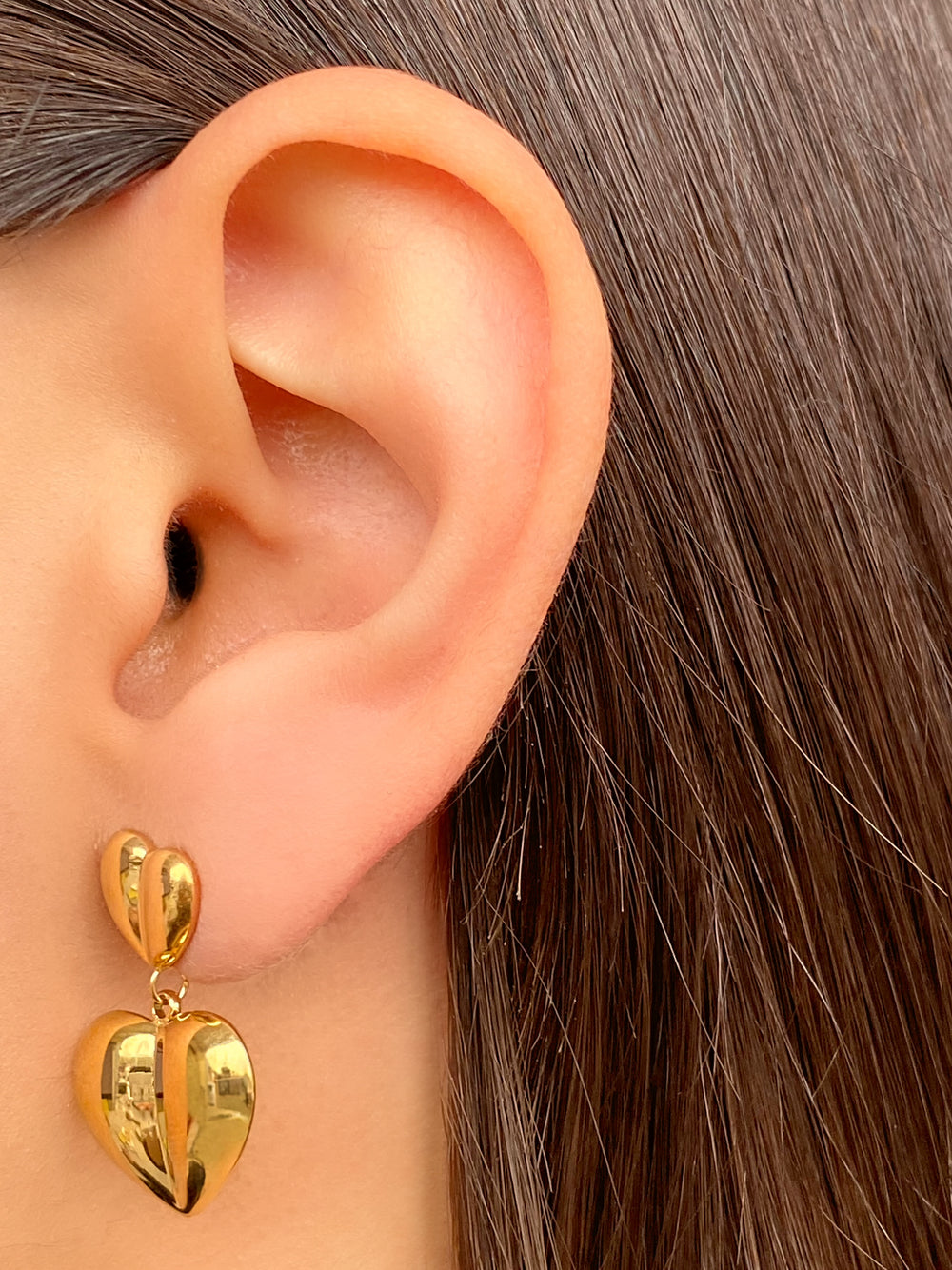 Par Arete Doble Corazon Liso