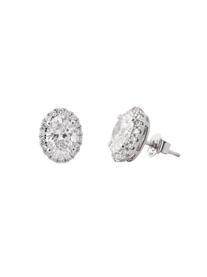 Par Arete Halo Oval Oro 14k 3.56 Ct Diamante Lab Grown