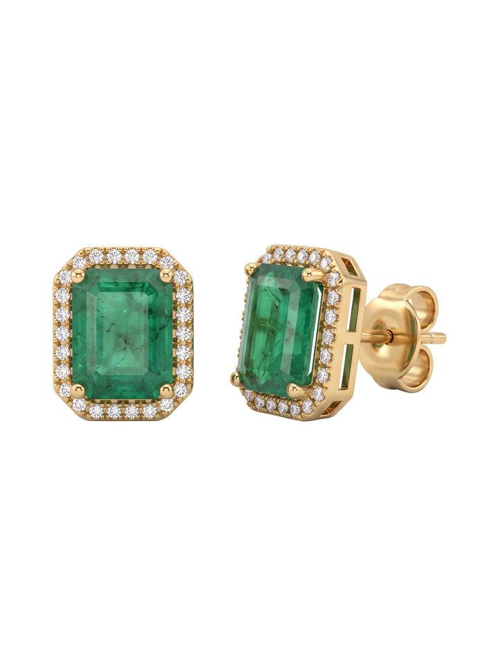 Par Arete Corte Esmeralda Con Halo De Diamantes 4.6 CTTW