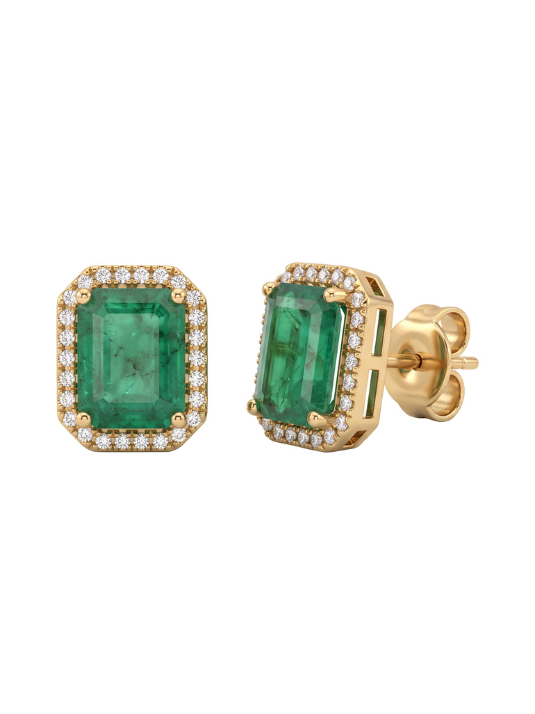 Par Arete Corte Esmeralda Con Halo De Diamantes 4.6 CTTW